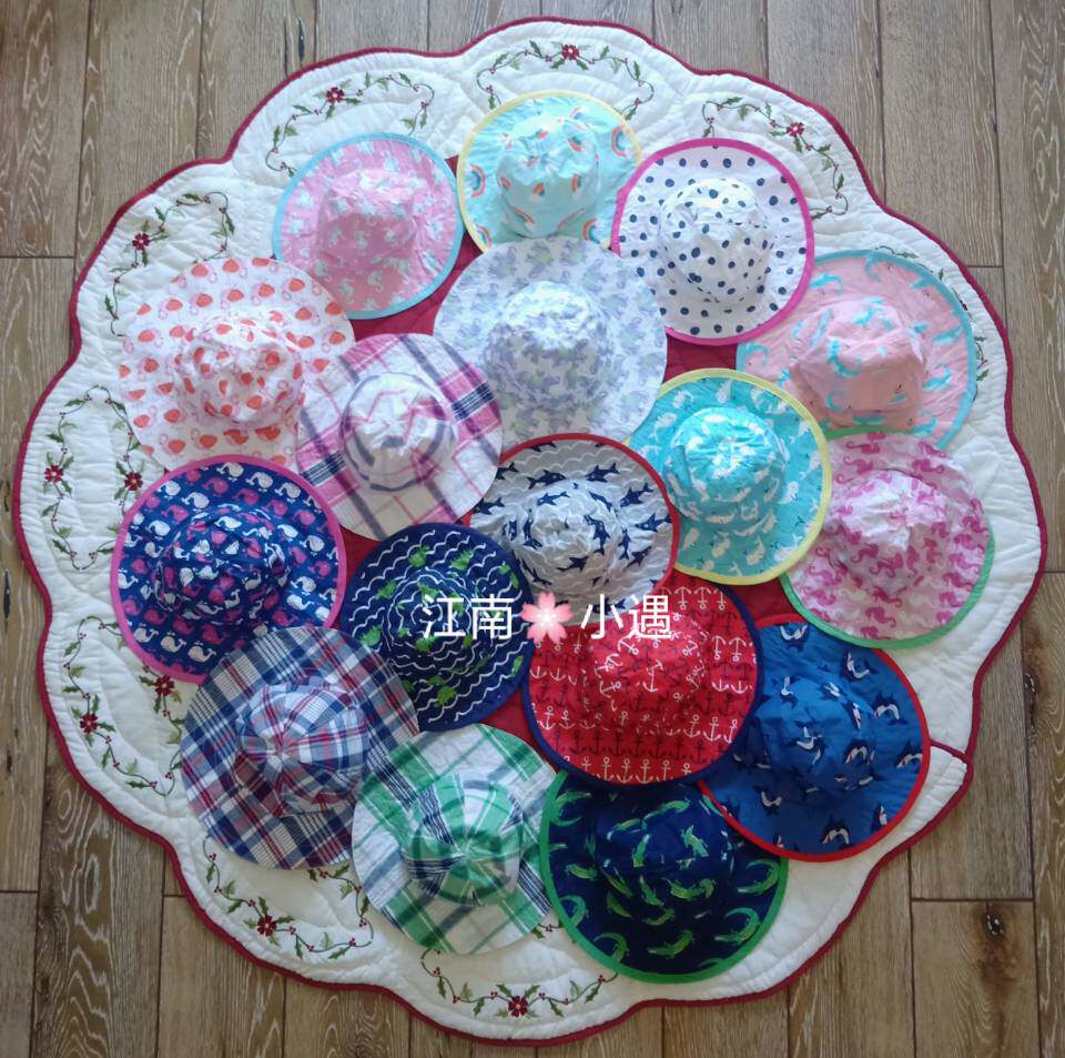 Clear Barn Printed Great Hat Peak Children Sunscreen Hood Beach Hat Fisherman Hat Pure Cotton Bifacial Wear Male And Female Treasure Trove