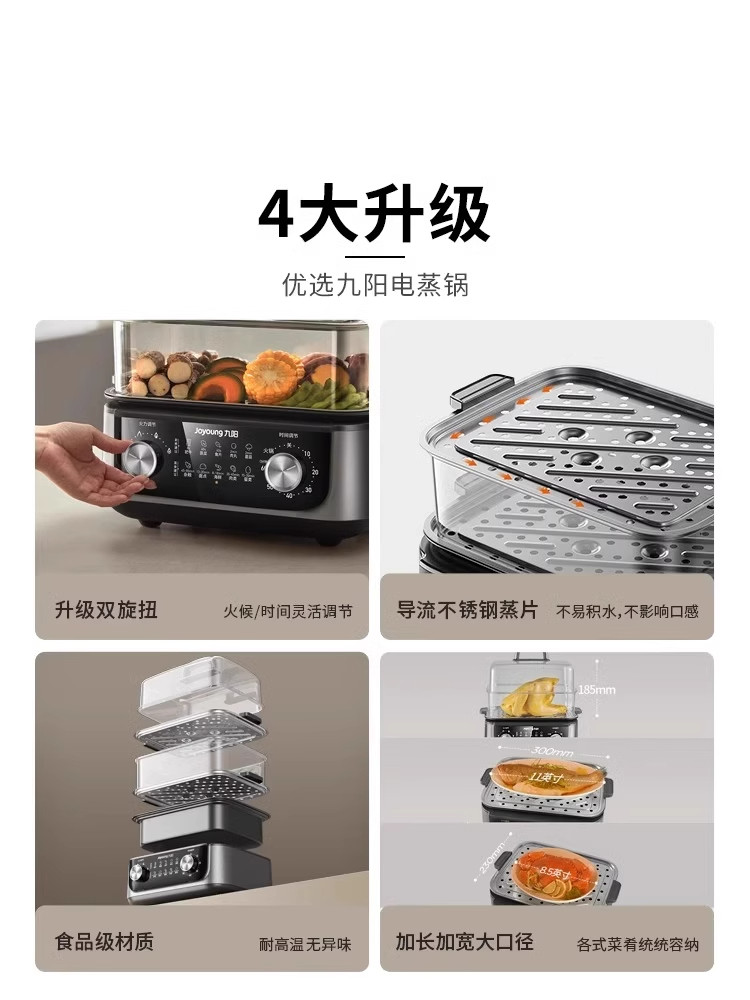 Joyoung Electric Steamer Stainless Steel Large Capacity Detachable and Washable Electric Hot Pot Multifunctional Household Multi-Layer Steaming and Cooking All-In-One Pot