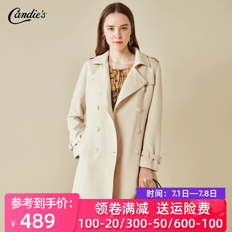 candies2020 mùa xuân mới của phụ nữ áo gió giữa dài kaki áo khoác mỏng 30091100 - Trench Coat