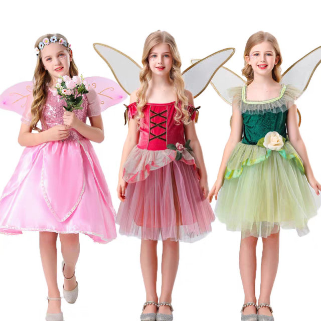 
Green Elf Fairy Dress Princess Dress Tinker Bell Elf Dress Halloween Cos Girls Performance Costume