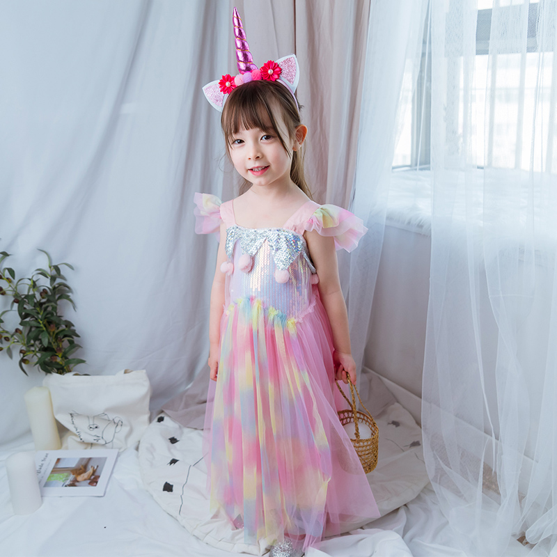 2020 Liên hoan New cô gái cầu vồng váy mùa hè ăn mặc Little Girl chúa váy Tiên Air ăn mặc ăn mặc ăn mặc trang phục