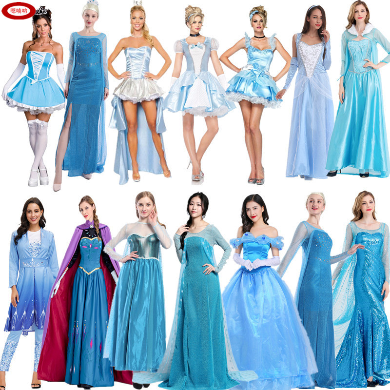 Elsa Princess Dress Costume Frozen Elsa Dress Adult Elsa Floor-Length Halloween Dress