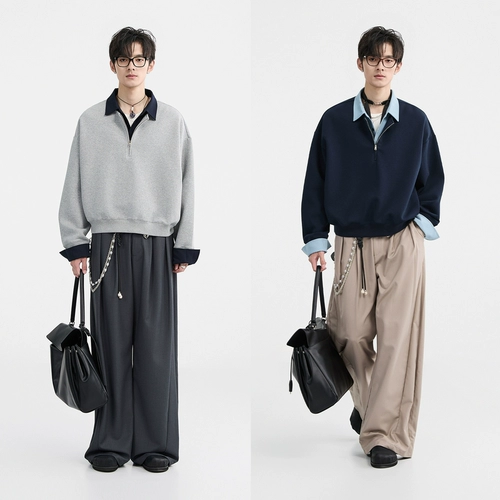 Рубашка, дизайнерский весенний комплект, толстовка с молнией, оверсайз, на молнии