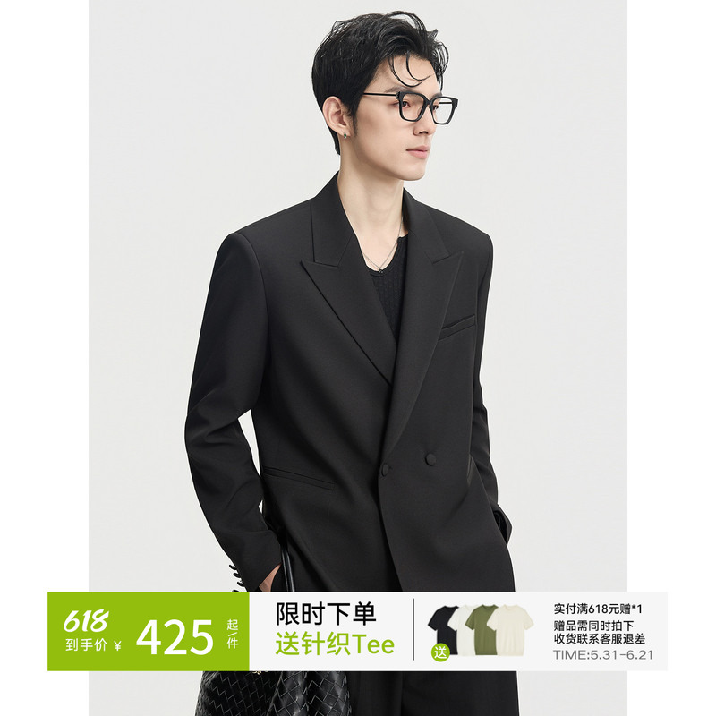 Earl Zhuoer 26 Spring High-End Notch Lapel Padded Shoulder Suit Jacket Men's Double-Breasted Casual Suit Earl Zhuoer 26 Spring High-End Notch Lapel Padded Shoulder Suit Jacket Men's Double-Breasted Casual Suit