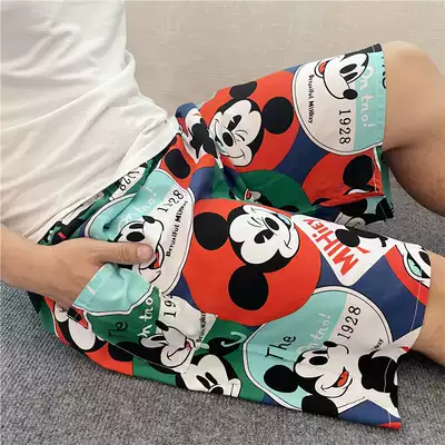 Middle-aged and elderly summer fattening silk pants straight pants pajama pants artificial cotton cotton silk shorts beach holiday pants