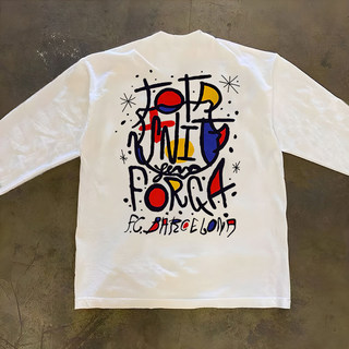 Barcelona la liga championship short-sleeved t-shirt men's football sports pure cotton heavy small neckline 300g long-sleeved graffiti letters