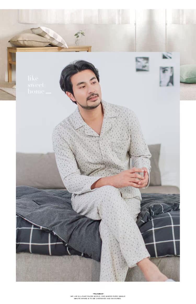 Top dưa phục vụ nhà cotton nam đồ ngủ mùa xuân và mùa thu thiết lập hàng đầu bộ đồ mặc nhà