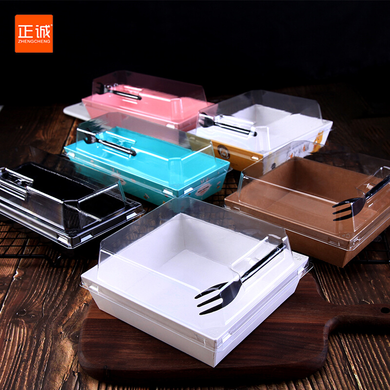 Zhengcheng 100 sets of sandwich boxes with fork meat floss baby puff strawberry big cherry cake small square box