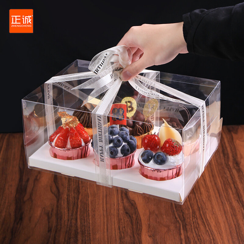 Zhengcheng 2 4 6 grain 12 cupcake packaging boxes Six Liconsecutive cups Mafen cups Transparent Little Cake Box