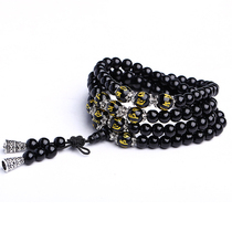 Natural Black Yaoshi 108 Buddha Beads Multi-Circle Bracelet Men Womens Multilayer Crystal Handstring Accessories for Property Transfer Ornaments