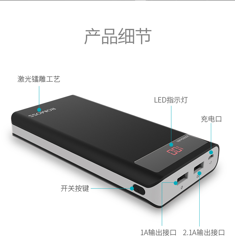 [Dành riêng ở nước ngoài] Rome Shi sense6P 20000 mAh sạc điện thoại di động màn hình LED LCD