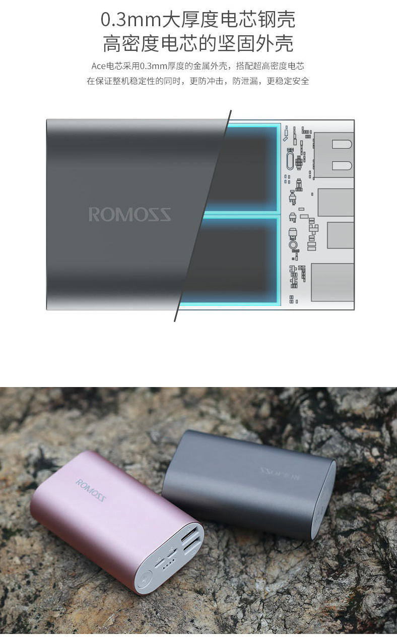 ROMOSS Roman Shi vỏ nhôm hình trụ có thể sạc lại pin lithium ion mA dung lượng di động sạc nhanh điện thoại di động