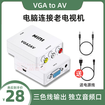 VGA to AV desktop computer connected to old TV with three-color line projector monitoring screen audio and video converter