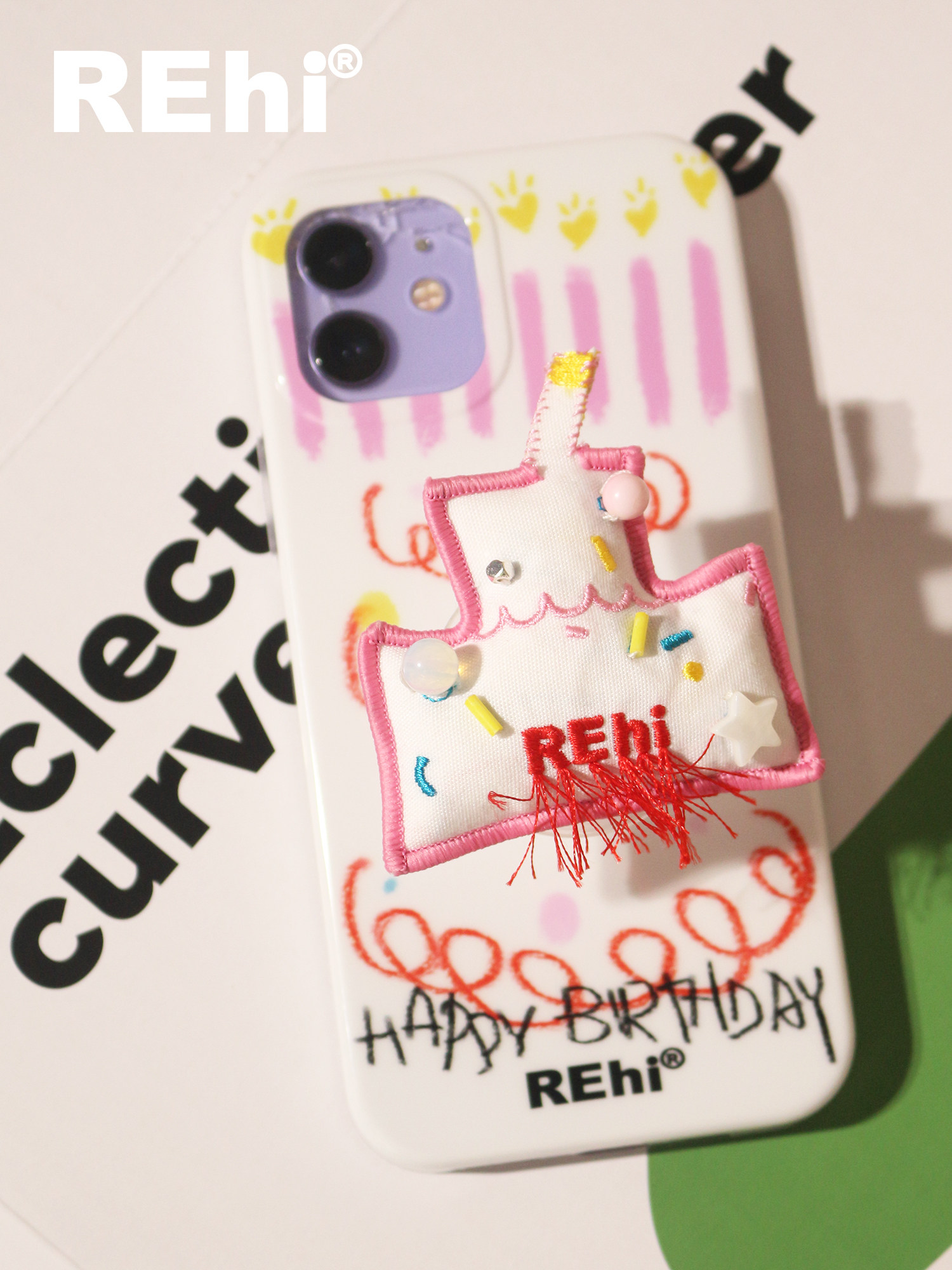 Picking up Rehi happy birthday iphone13pro mobile phone case x cake filled with cotton airbag bracket niche
