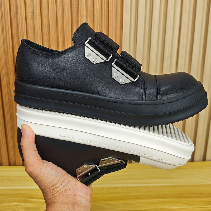 26 Spring Ro Dark Style New Metal Buckle Velcro Sneakers Men's Genuine Leather Milk Scented Sole Height-Increasing Couple's Casual Shoes Women's
