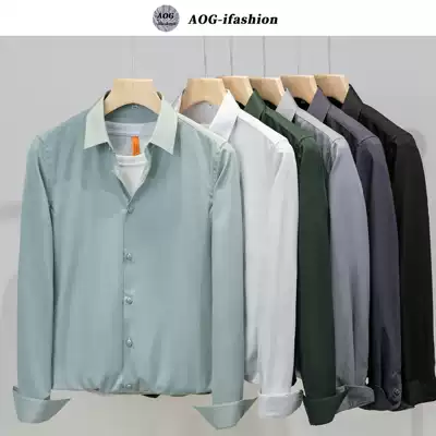 2021 new summer thin white shirt men long sleeve solid color casual professional no ironing slim ice short sleeve shirt