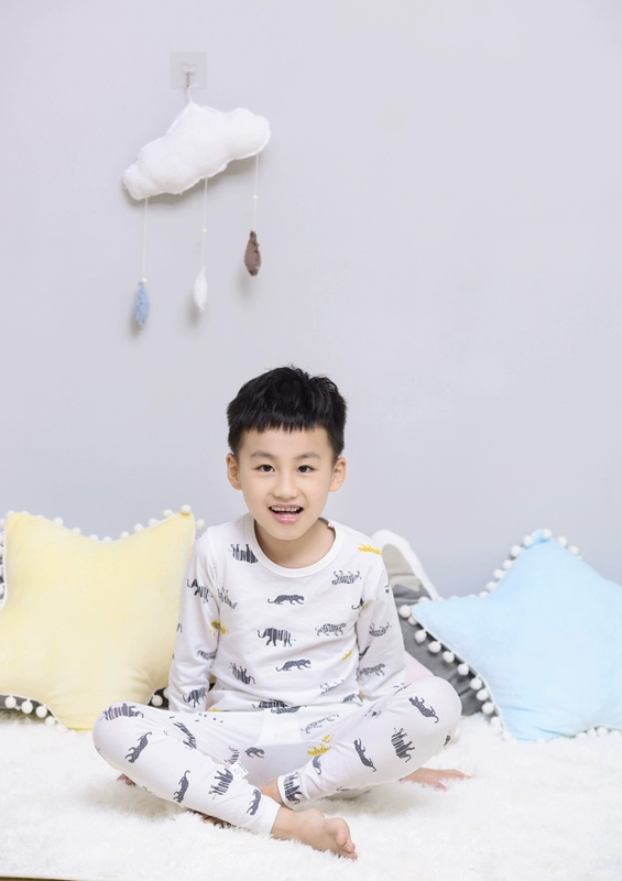 Bộ đồ lót trẻ em Xiao Qinglong thiết kế bé trai và bé gái mùa xuân và mùa thu cotton quần áo cotton Lycra cổ tròn bộ đồ trẻ em đẹp