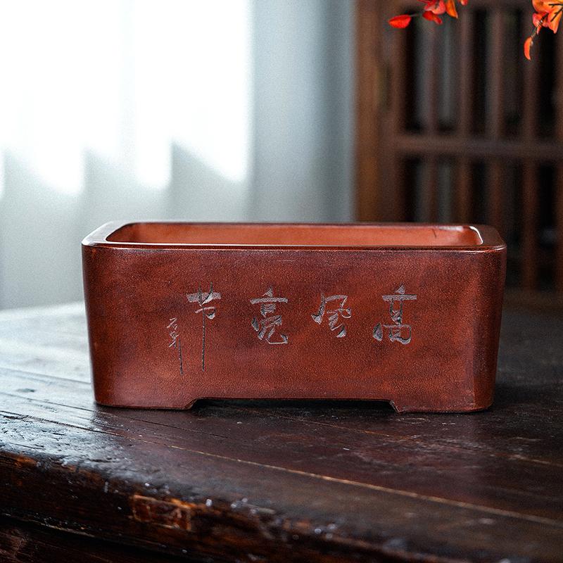 全手工紫砂长方形花盆：高档盆景盆，让你的家居瞬间提升档次！-花盆