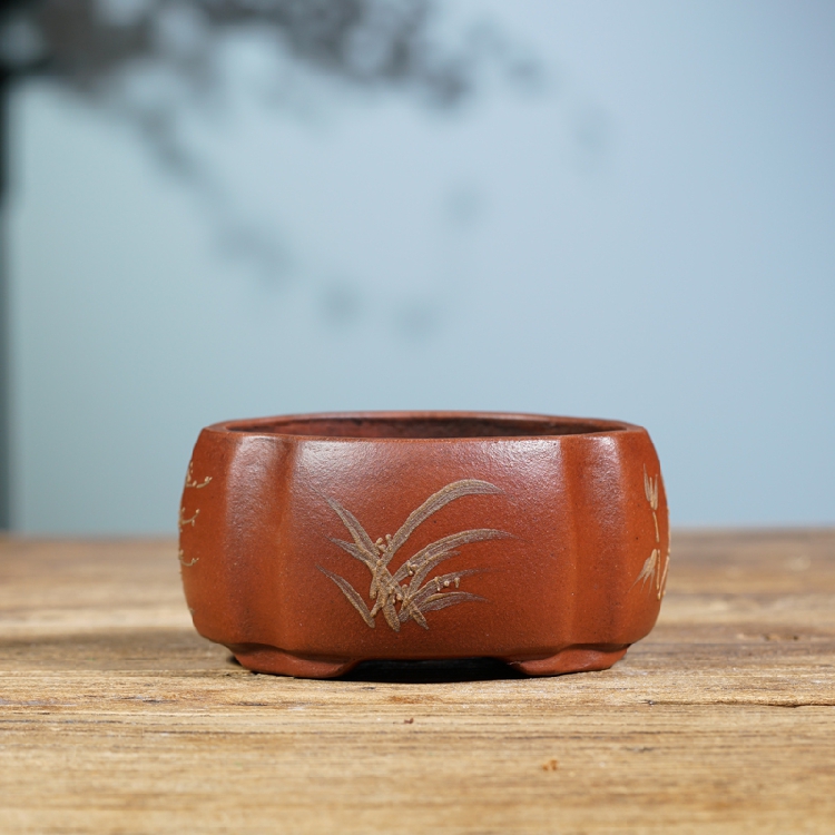 Antique antique old objects Republic of China old purple sand flower pot collection all handmade purple mud mud painted flower pot special offer