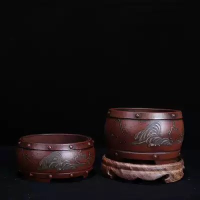 Taiwan circulating Purple Sand Flower pot Mud painted small flower pot Early Purple Sand flower pot of the Republic of China Fleshy calamus antiques