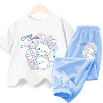 Girls Summer Suit 2024 New Childrens Summer Fashionable Short-Sleeved Two-piece Set Girls Summer Sportswear