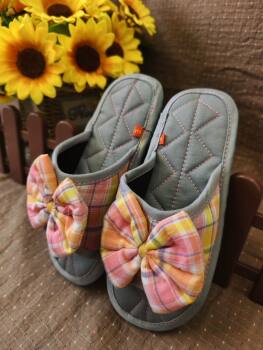 Korean fabric slippers home handmade silent indoor floor soft bottom bow mute non-slip breathable machine washable