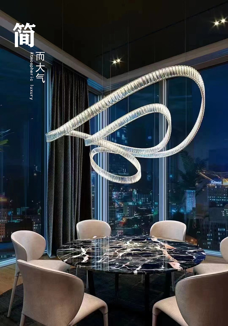 别墅挑空客厅大吊灯设计师轻奢艺术楼梯间复式楼大气水晶飘带吊灯-阿里巴巴