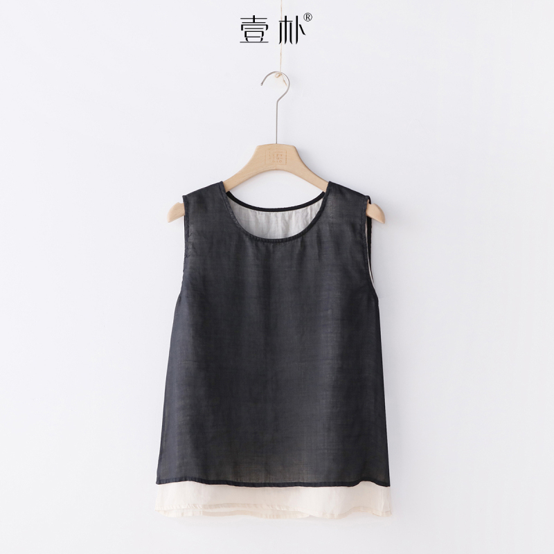 Artistic Ramie Double-Layer Fake Two-Piece Color-Blocked Vest Sleeveless Outerwear 6Sp716-1 Artistic Ramie Double-Layer Fake Two-Piece Color-Blocked Vest Sleeveless Outerwear 6Sp716-1