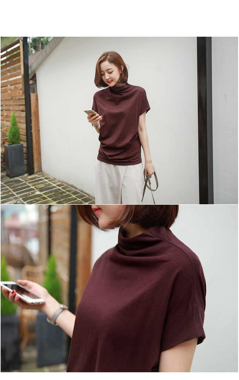 Mùa hè mới phiên bản Hàn Quốc của áo thun cotton cổ cao nửa tay ngắn tay áo thun nữ rộng kích thước lớn màu nửa tay áo sơ mi chạm đáy áo thủy triều mẫu áo thun nữ đẹp 2020