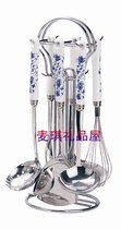 South Korea imported kitchen tableware blue butterfly stainless steel spatula spoon Colander egg pumping Kitchen Set 6p