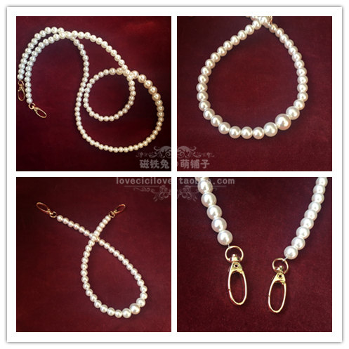 Custom section Lolita emulation gradual layer large pearl bag chain Soft girl stainless steel wire inclined cross hand carrying handbag strap