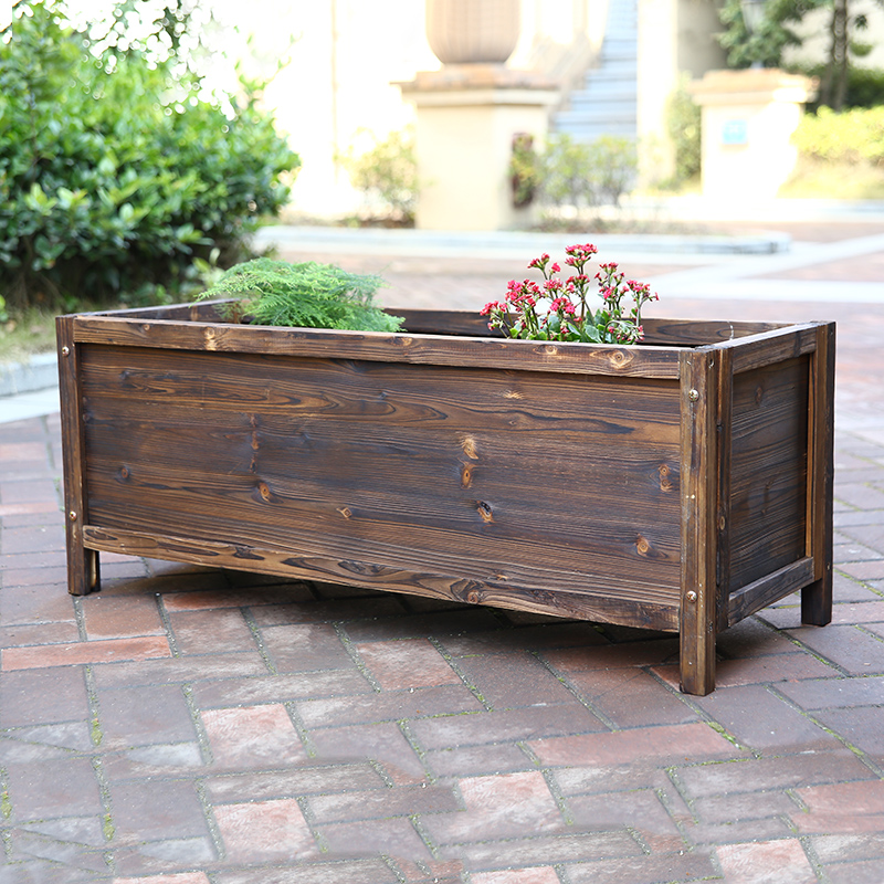 Carbonized anti-corrosion wood flower box Flower pot flower trough Balcony courtyard outdoor rectangular siding seamless flower pot planting flower bucket