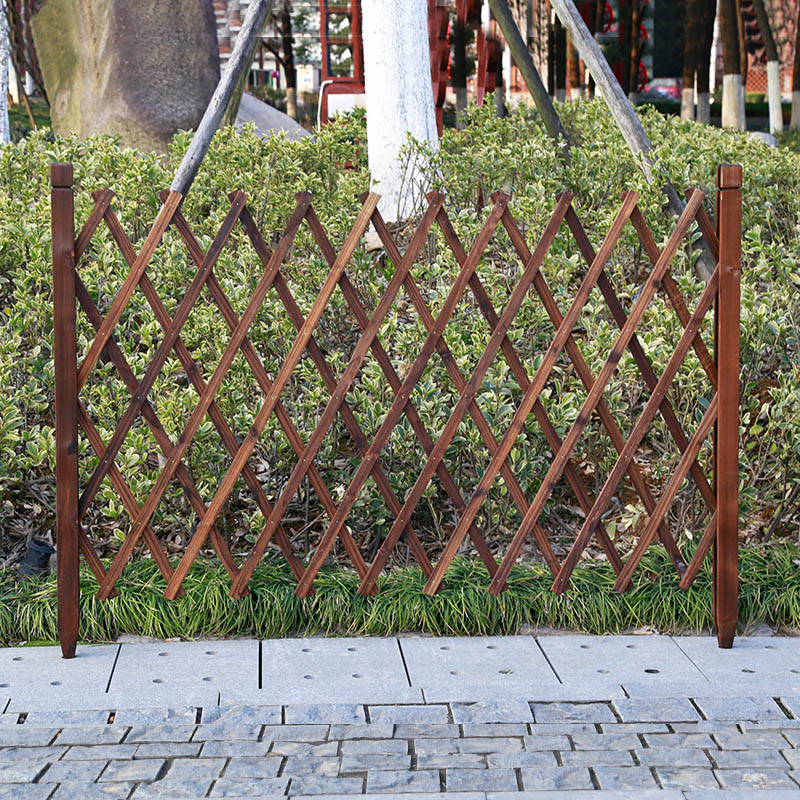 Outdoor Carbonation Anticorrosive Wood Inserted Ground Wood Fence Outdoor Flex Wood Fence Nursery Fence Grid Isolated Flower Shelf