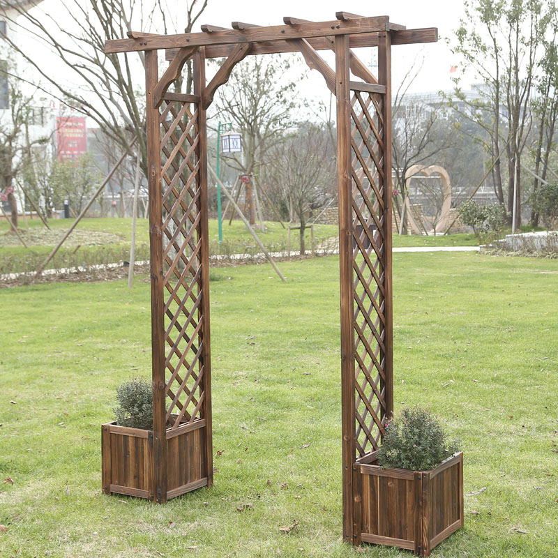 Arch flower stand climbing rattan outdoor courtyard carbonized anti-corrosion wood solid wood bracket flower pot large grape trellis wood