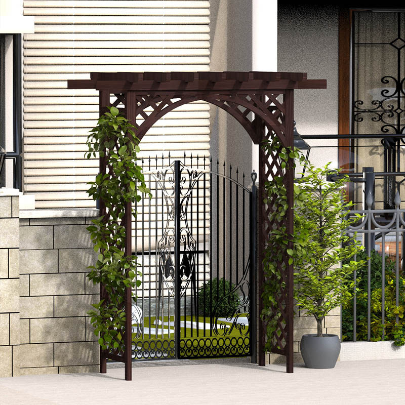 Flat-top arch flower stand climbing pergola outdoor villa courtyard anti-corrosion carbonized solid wood bracket flower pot large grape rack