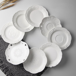 Керамическая тарелка в европейском стиле с тиснением в западном стиле, кружево, цветок, кружево, тарелка для стейка, тарелка для торта, обеденная тарелка в западном стиле, круглая тарелка