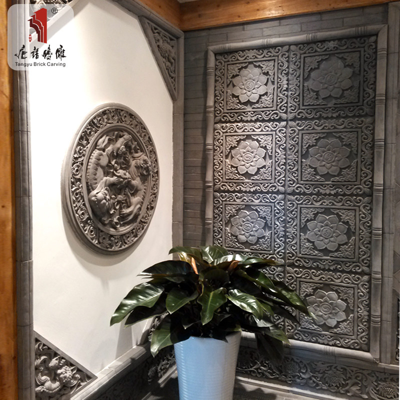 Tang language brick carving antique wall shadow wall with Four Corners decoration ancient green brick lion horn flower courtyard relief