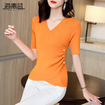 Sea Green Blue Fashion Tucked Shirtshirt Woman 2021 New Temperament Stylish slim fit jacket 19208