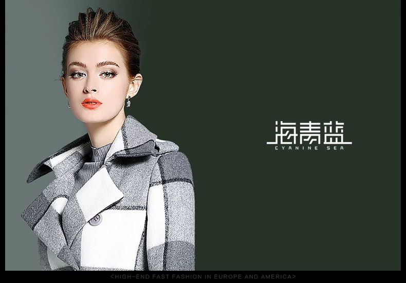 Haiqing màu xanh 2017 mùa thu và mùa đông của phụ nữ new len khí eo kẻ sọc dài len coat jacket 3614 áo dạ nữ dáng dài cao cấp