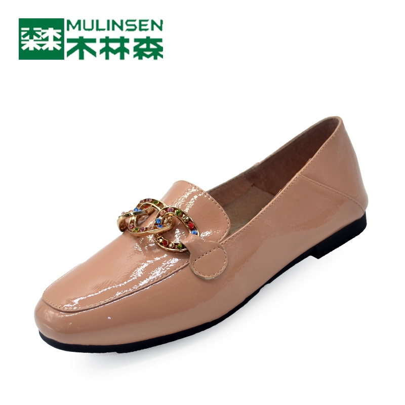Giày phụ nữ Mulinsen bán chạy mùa thu da tròn ngón chân nữ giày đơn bìa chân giày đế thấp giày bằng lưới màu đỏ giày da bằng sáng chế - Giày cắt thấp
