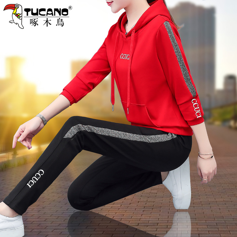 Fat sister Western style large size women's sports suit women cover meat and reduce age 2022 new autumn fashion trendy leisure two-piece