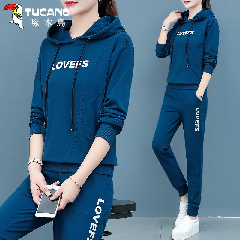 Cotton sports suit women's autumn 2022 new spring and autumn Korean version loose hooded age-reducing casual clothes two-piece tide
