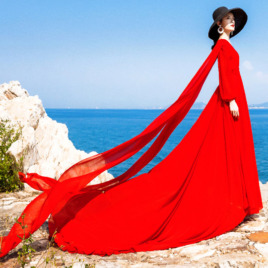 Super fairy fashionable super long dress silk mulberry silk