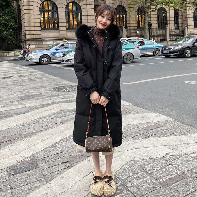 Anti Season Clear Cabin Down Jacket Woman Mid 2021 New Korean version Thickened White Duck Suede Overknee Real Fox Fur Collar