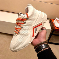 European Station Mens Shoes Genuine Leather Thick Bottom Heightening Casual Sneakers Fashion 100 Hitch Red Personality Trend Old Daddy Shoes