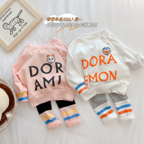 0-3 years old baby spring suit 21 spring new cartoon letter printing long sleeve T-shirt trousers two-piece MT001