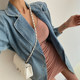 Chic wind blowing street cool fashion design shoulder pads back slit loose mid-length suit collar denim jacket women