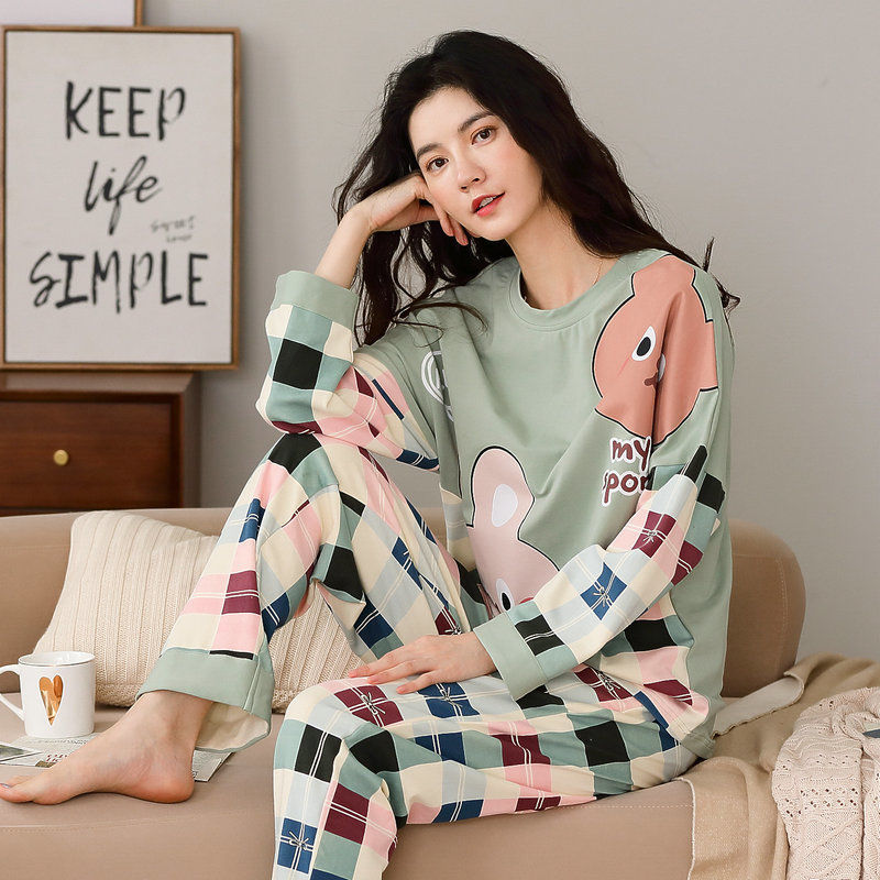 100% Pure Cotton Pyjamas Woman Long Sleeve Spring Autumn Season outside wearing Korean version Cartoon Full cotton Home Lady Spring Summer Suit