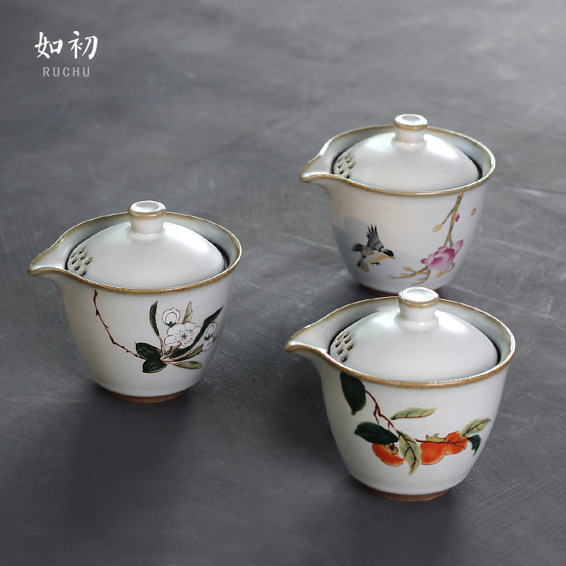 Ruchu ceramic cover bowl teacup large Ru kiln open piece hand-held pot Kung Fu tea set tea bowl single tea household