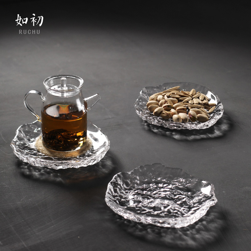 Like the original Japanese handmade pot bearing small fruit plate thickened crystal glass creative pot tray fruit plate tea set accessories